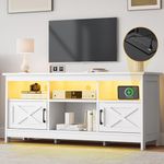 DWVO Farmhouse TV Stand for TVs Up to 65 Inch, Entertainment Center with LED Light, TV Table with Power Outlet, TV Console for Living Room Bedroom, 59 Inches White