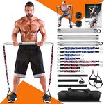 DASKING Portable Home Gym Resistance Band Bar Set with 8 Anti-Break Stackable, Detachable 500LBS 2 in 1 Pilates Bar with Bands,Full Body Workout Equipment Exercise Bar Set (Silver)