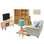 iLAND Dollhouse Furniture and Accessories, Miniature Sofa & TV Cabinet & Bookshelves & Guitar & Decorations for Modern Dollhouse Living Room (Classic 12pcs)