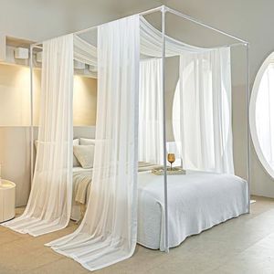 AIKASY White Bed Canopy Scarf for Full/Queen - Luxury Sheer Canopy Bed Curtains with Light - Suitable for Four-Poster Bed, Metal Bed Frame, Wood Bed Frame -2pic