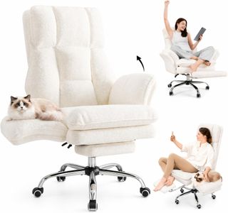 HOMRELEXA Big & Tall Office Chair – Flip Armrests, Wide Teddy Fleece Seat, Reclining with Footrest