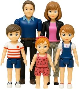 TOMLEON Dollhouse Dolls - Family Doll House People Set. 5 Poseable Action Figures Incl. Mom, Dad, Sister, Brother, Toddler. Compatible with All Dollhouses. Gift for Kids & Toddlers