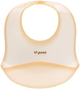 thyseed Ultra Thin & Light Waterproof Silicone Bibs for Babies Eating Toddler Feeding Silicon Food Catcher with Large Pouch