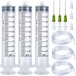 3 Pack 100ml/cc Large Plastic Syringe with 3Pcs 3.2ft Handy Plastic Tubing and Luer Connections, Tubing Connnector for Scientific Labs, Measuring, Watering, Refilling, Filtration, Feeding