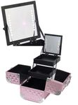 Belle Box ® Aluminium Makeup Organiser and Vanity case with Adjustable LED Mirror,Three Tier compartments and Lockable for Safe Storage of All Your Beauty Products