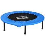 HOMCOM 40" Foldable Mini Fitness Trampoline Home Gym Yoga Exercise Rebounder Indoor Outdoor Jumper w/Safety Pad, Blue and Black