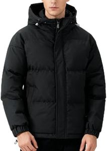 IBIH Men's Windproof Coat with Hood Padded Jacket Full Zipper Outerwear,Black,Large