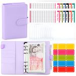 A6 Budget Binder Notebook - PU Leather Ring Binder with 12 Zippered Cash Envelopes and 12 Expense Budget Sheet, Portable A6 Binder Planner Budget Wallet for Budgeting and Saving Money, 27Pcs (Purple)