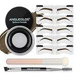 Anglicolor Eyebrow tint,Eyebrow Stamp Kit and Eyebrow Stencil Set,Waterproof Eyebrow Pomade,Long Lasting Brow pomade With Double ended Eyebrow Brush and Sponge Applicator(03 SOFT BROWN Set)