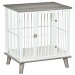 PawHut Dog Crate Pet Kennel Cage Top End Table w/Soft Cushion for Small Dog Grey 64.5 x 48 x 70.5 cm