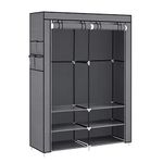 SONGMICS Clothes Wardrobe, Portable Closet, 45 x 127 x 176 cm, 2 Hanging Rails, Shelves, and 4 Side Pockets, Large Capacity for Bedroom, Living Room, Grey RYG008G02