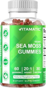 Vitamatic Irish Sea Moss Gummies - 3000 mg - 60 Vegan Gummies - Made with Bladderwrack & Burdock Root - Seamoss Supplement for Thyroid, Energy, Immune Support