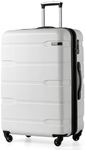 Coolife Luggage Expandable(only 28") Suitcase PC+ABS Spinner Built-In TSA lock 20in 24in 28in Carry on (white, L(28in).)