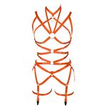 PETM•HS Women Body Harness Bra Set Strappy Leg Garter Belt Elastic Adjust Belt Gothic Punk EDC Dance Rave Costume (Tangerine)