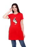 Plush Women's Long Printed Cotton Round Neck Half Sleeve T-shirt/Tshirts (DPL-3XL-B.RD)