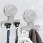 WingWider Suction Cup Razor Holder for Shower,Heavy-Duty 7KG Suction Hooks for Razor,Towel,Loofah,Removable Damage-Free Metal Shower Hook,Shaver Holder,2 Pack(Matte White)