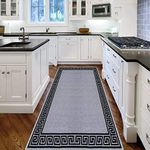 renoazul® Hallway Runner Kitchen Rug Non-Slip Washable Door Mat | 66 x 220 cm Anti Fatigue, Entrance Large Anti-Slip Floor Mat Stair Runner Rug Carpets - Greeky Rug - Silver & Black