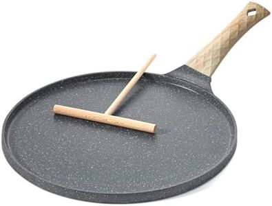 KWUY Crepe Pan Induction, 11 inch Pancake Pan with with Spreader, Pancake Pan with Real Stone Particles, Non-Stick Coating, PFOA-Free, Wooden Handle, for All Hobs