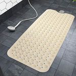 HOKIPO AR2825-BG PVC Extra Long Bath Tub Antislip Shower Mat with Anti-skid Suction Cups Drain Holes for Bathroom (100 X 40 cm, Beige)