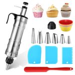 WIOR Dessert Decorating Syringe Set, Stainless Steel Icing Decoration Gun Set with 6 Icing Piping Nozzles Cupcake Liners Cream Scrapers Spatula, Cake Decorating Tool Supplies Kit for Kitchen Baking