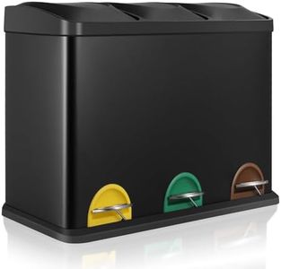 LIFERUN Pattumiera Differenziata 3 Scomparti, 3x15 L Cestino Spazzatura da Cucina in Metallo con Coperchio e Secchi interni, Pattumiera a pedale per Riciclaggio da 45 Litri, Nero
