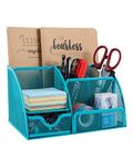 EasyPAG Office Mesh Desk Tidy Versatile Stationery Storage Desktop Organiser Pen Holder with Drawer,Turquoise