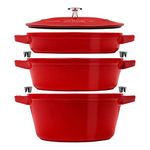 STAUB La Cocotte Cast Iron Round Saucepans Set of 3, Cherry Red