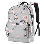 MOSISO 15.6-16 inch Camellia Laptop Backpack with USB Charging Port for Women, Gray