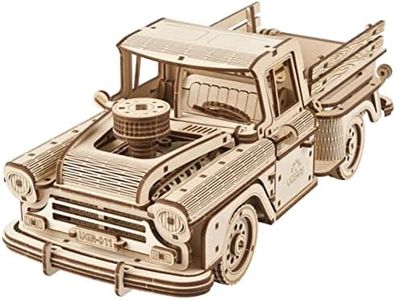 UGEARS Pickup Lumberjack 3D Puzzle - Classic 1950s Pickup Truck 3D Wooden Puzzles for Adults and Kids with Powerful Spring Motor - Detailed Car Model Kit - DIY Model Car Kits 3D Puzzles for Adults