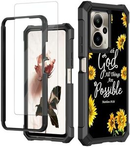 Case for Cricket Outlast 5G 2024 with Tempered Glass Screen Protector,Full-Body Hard PC & Soft TPU Bumper Shockproof Protective Phone Case for Cricket Outlast 5G 2024-Sunflower Matthew 19:26