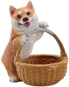 elesculor Shiba Inu Storage Basket, Resin Dog Toy Bin with Handles, Cute Face Organizer for Keys, Remote, Snacks, Desk – 11.02in, 3.1 LBS, Orange/White Shiba Print