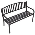 SFAREST 2 Seater Garden Bench, Slatted Park Chair Seat with Armrest, Metal Frame Patio Leisure Loveseat for Backyard Poolside Balcony (Stripe Pattern)