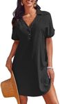 AI'MAGE Womens Black Swimsuit Coverup Sexy Beach Shirt Cover Up Dress V Neck Beachwear Flowy Swimwear Cover ups Black M