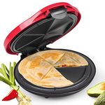 Nostalgia 10-Inch 6-Wedge Electric Deluxe Quesadilla Maker with Stuffing Latch, 10 inch, Red