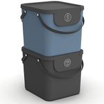 Rotho Albula Set of 2, Waste Separation System, 40 L for the Kitchen, Plastic (PP) BPA-Free, Anthracite/Blue, 2 x 40 L (40.0 x 35.8 x 34.0 cm)