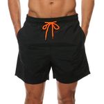 Arcweg Men's Swim Shorts Swim Trunks with Mesh Lining Quick Dry Men Swimming Shorts with 3 Pockets Beach Shorts Black Board Shorts Swimwear Surf Shorts Black L