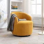 LTGB Swivel Armchair Chair, Teddy Fabric Swivel Accent Armchair Barrel Chair With Black Powder Coating Metal Ring, for Living Room Bedroom Balcony Office (Yellow)