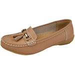 Jo & Joe Women Leather Flat Loafer Ladies Casual Comfy Slider Low Wedge Heel Work Shoes (5 UK, Mocha)