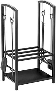 HOMCOM 16" 2-Tier Firewood Log Rack with 4 Tools, Fireplace Wood Storage Holder with Shovel, Broom, Poker, Tongs and Hooks, for Outdoor and Indoor Fireplaces, Black