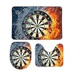 Dart Board Target Water Fire Bathroom Rugs and Mats Sets Coral Velvet Bath Mat and Backing Pad Contour Rug and Toilet Lid Cover 3 Piece 15.7"x23.6"