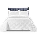 Quilted Bedspread Bed Throws for Room Decor - Quilted Fabric Embossed Striped Pattern Ruffle Design Reversible Quilt Bedspreads Coverlets with Hypoallergenic Pillow Cover (Super King, Ruffle White)