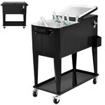 SPOTRAVEL 76L Rolling Cooler Cart, Stainless Steel Ice Chest on Wheels with Shelf, Handles & Bottle Opener, Outdoor 72H Insulation Beverage Cooler Serving Trolley for Party Camping (Black Body)