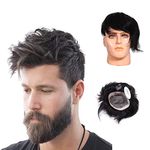 SkyHair USA SUPER MONO Hair Patch for Men 100% Natural Silky and Smooth Human Hair Wigs with PU Border for High Durability Lightweight AAA Grade Mens Hair Toupee (9x7, Black)