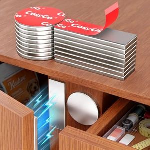 COSYGO 8 Pack Full-Surface Magnetic Door Catch, No Drill Ultra-Thin Cabinet Door Magnets with Strong Adhesive, Heat & Waterproof, 0.78" Round & 1.18" x 0.39" Rectangle, for Kitchen, Drawer, Closet, RV