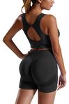 Workout Yoga Outfits for Women 2 Piece Seamless Ribbed High Waist Shorts Womens Tracksuits with Sports Bra Exercise Set