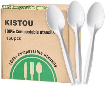 kistou 150pcs Compostable Spoons Eco-friendly Heavy Duty Utensils Disposable Spoons No Plastic Biodegradable Utensils disposable silverware for party BBQ, Picnic Events,Daily Use