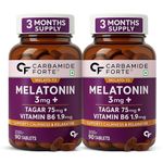 Carbamide Forte Melatonin 3Mg With Tagara 75Mg Sleeping Aid Pills 90 Tablets (Pack Of 2), 400 Grams