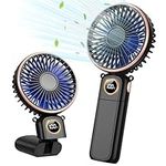 AUIIAH Handheld Fan - 5200mAh Battery Operated Mini Hand Fan, USB Rechargeable Portable Hand Held Fan with LED Display, 6 Speeds, Small Electric Cooling Neck Fan for Travel, Makeup (Black)