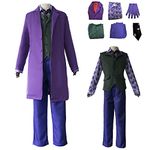 nezababy Joker Costume Clown Costume Knight Cosplay Outfits Adult Purple Coat Shirt Vest Full Suits Halloween Accessories (Joker Costume, Large)