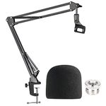 Blue Yeti Mic Boom Arm with Foam Windscreen, Microphone Suspension Boom Scissor Arm Stand with Pop Filter Cover for Blue Yeti Pro by SUNMON